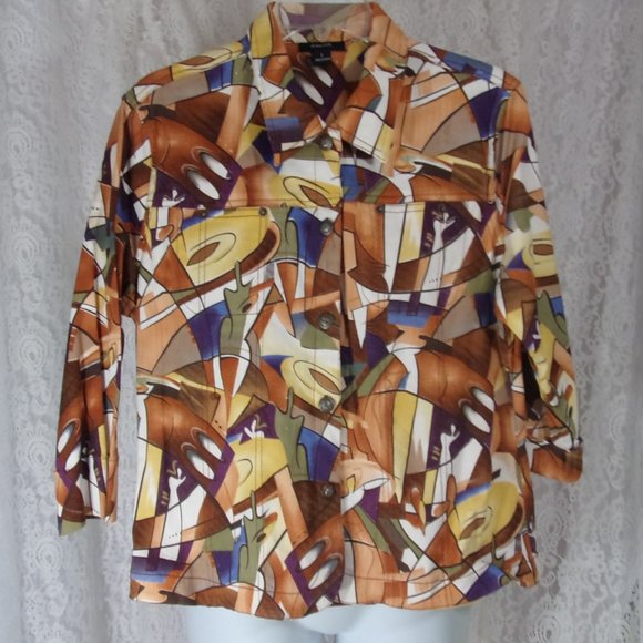 kaktas Jacket Jean Style Multi Brown Blue Beige NWOT - Picture 1 of 2